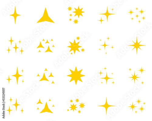 Set of stars sparkles, flat design