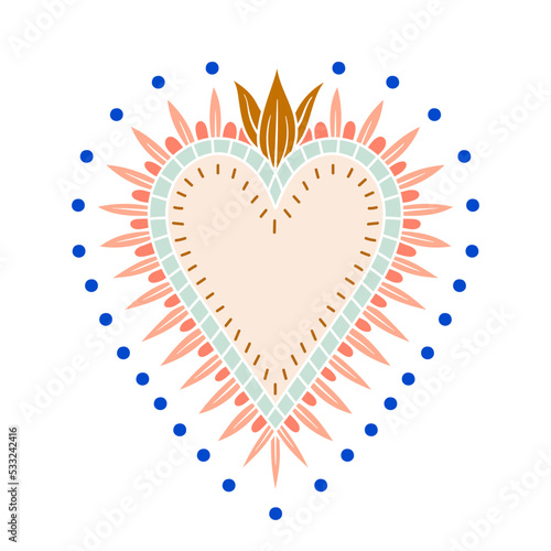 Sacred Heart love Folk Art color Illustration hand made	