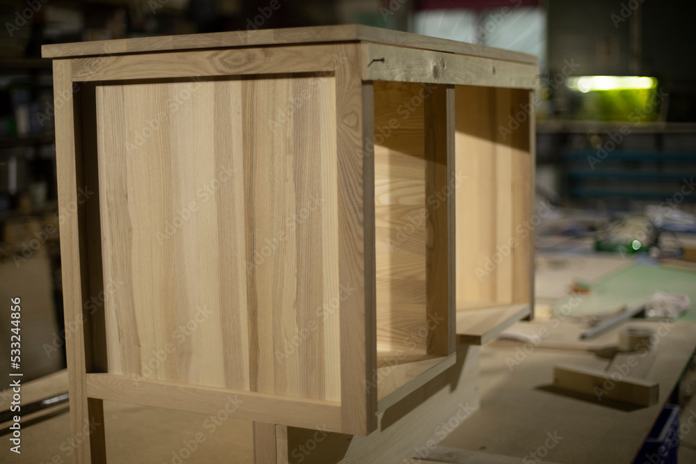 Furniture in workshop. Details of carpentry workshop. Furniture made of wood. Furniture in workshop. Details of carpentry workshop. Furniture made of wood.