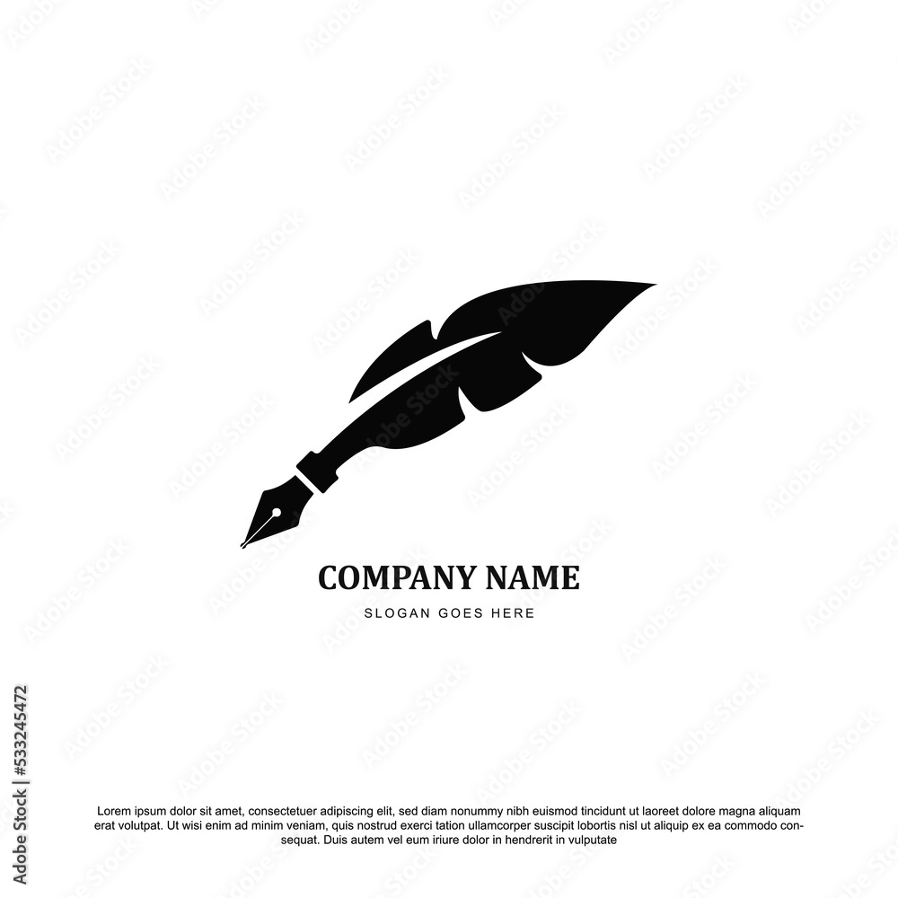 feather pen logo silhouette vector design template feather pen logo silhouette vector design template