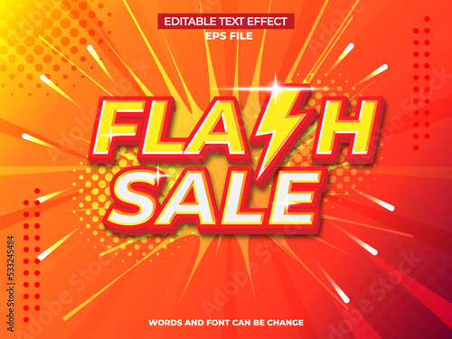 flash sale text effect, font editable, typography, 3d text. vector template photo