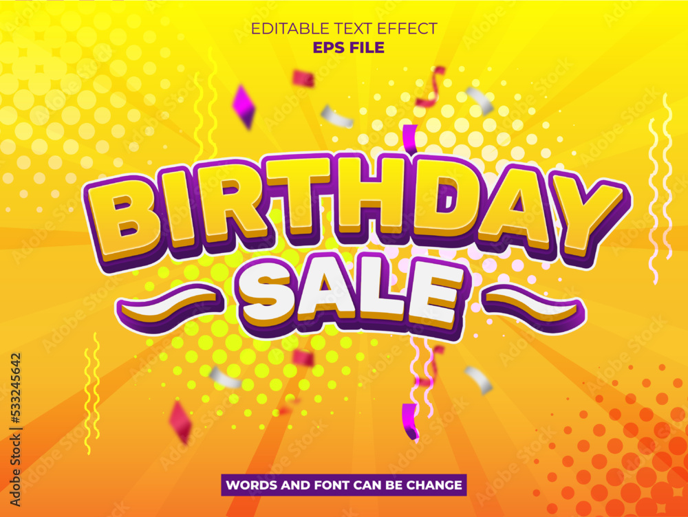 Obraz premium birthday sale text effect, font editable, typography, 3d text. vector template