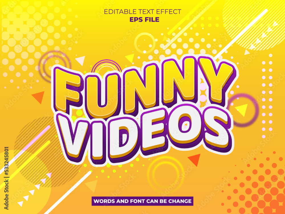 funny video text effect, font editable, typography, 3d text. vector template