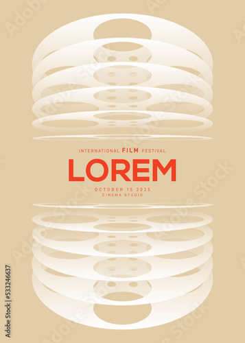 Movie and film poster design template background with film reel