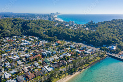 Tallebudgera creek at Burleigh Heads, and the Gold Coast town of Palm beach, Queensland, Australia.