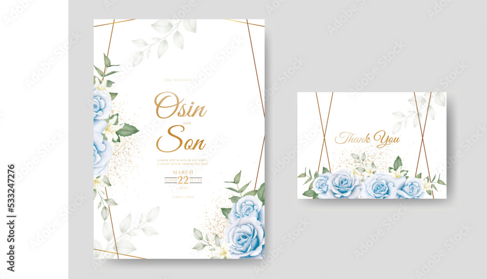 Navy Blue Floral Wedding Invitation Card  