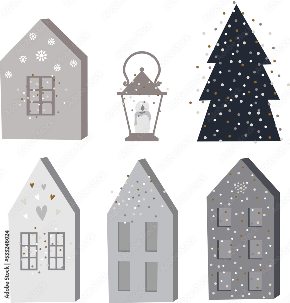 Set Christmas House isolated Vector illustration on white background