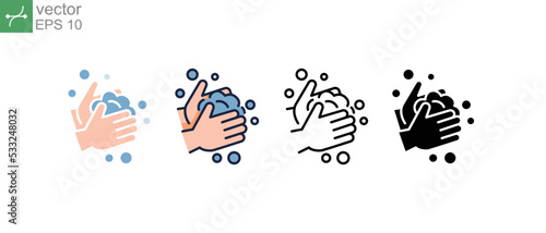 Handwashing illustration. Wash your hands with soap to cleaning and disinfecting from virus or bacteria. Washing hand vector icon sign symbol. Vector illustration. Design on white background. EPS10.
