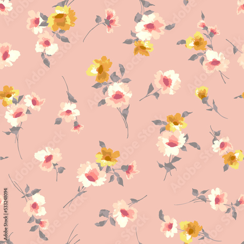 Seamless and beautiful flower illustration pattern 