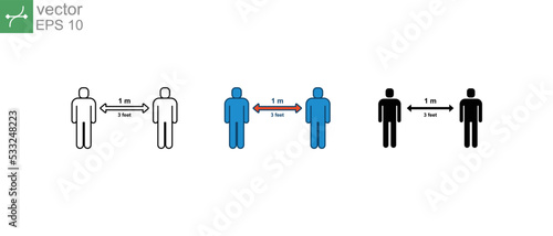 Social distancing. Keep your one meter distance between people. Coronavirus prevention infographic sign. Keep the 1 meter distance icon. Vector illustration. Design on white background. EPS 10.