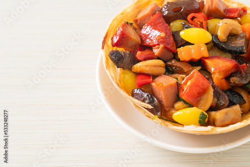 Stir fried mixed Chinese fruits .and nuts