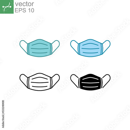Wear a mask to avoid touching face area and protect respiratory tract from virus or dust also for surgery operation.Mouth guard,mask, medicine icon.Vector illustration.Design on white background.EPS10