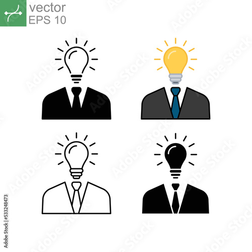 A businessman or worker is thinking and looking for creative idea, fresh idea, and briliant solution. Business idea solution simple icon. Vector illustration. Design on white background. EPS 10