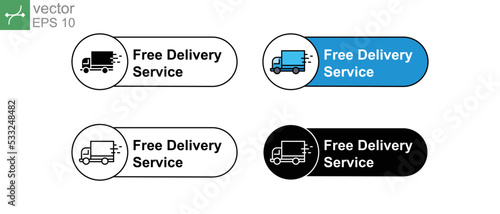 Free shipping delivery with priority shipment for customer package as marketing sale in e-commerce, advertising.Truck icon, free delivery service. Vector illustration. Design on white background.EPS10