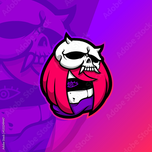 Kawaii chibi girl with skull bone mask esport gaming mascot logo illustration