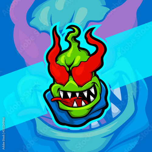 Scary slime monster face esport gaming mascot logo illustration