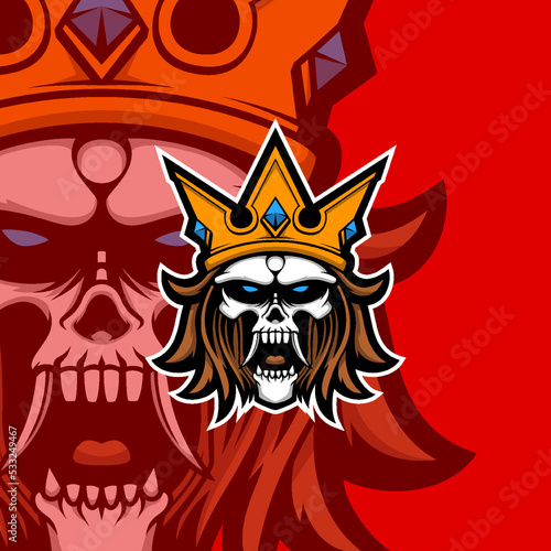 Skull king with golden crown esport gaming mascot logo illustration
