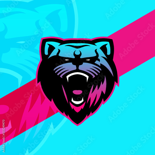 Blue roaring tiger esport gaming mascot logo illustration