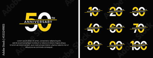 set of anniversary logo white and yellow color on black background for celebration moment
