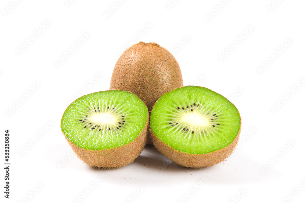 ripe kiwi fruits with slice isolated on white background ripe kiwi fruits with slice isolated on white background