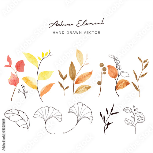 Wallpaper Mural Autumn and fall season flower with leaf water color decoration in flame ,wallpaper ,banner Torontodigital.ca