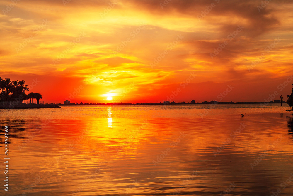 Sunset at sea beautiful beach landscape