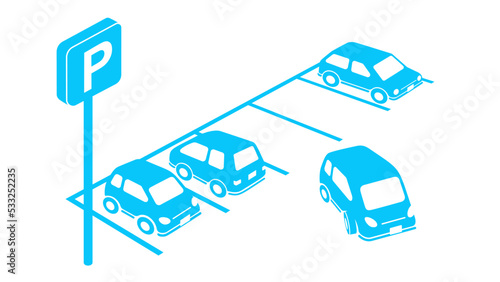One color illustration overlooking the parking lot