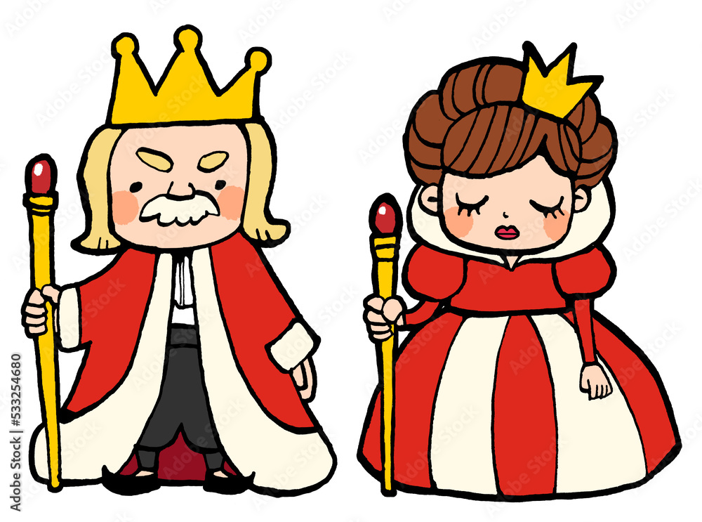 童話に出てきそうな王様と女王様のかわいい手描きイラスト ilustración de Stock Adobe Stock