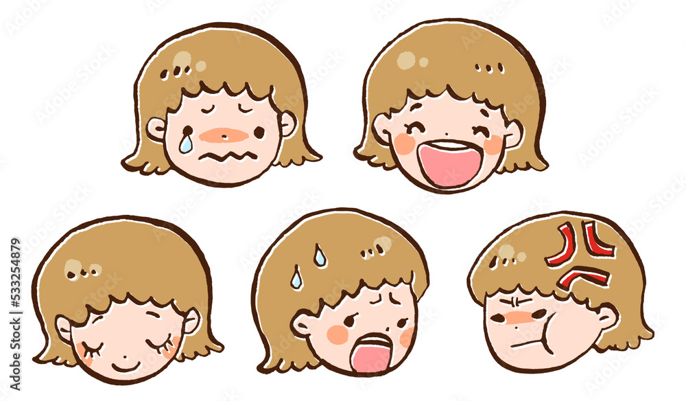 女の子の表情イラストセット 女の子の表情イラストセット