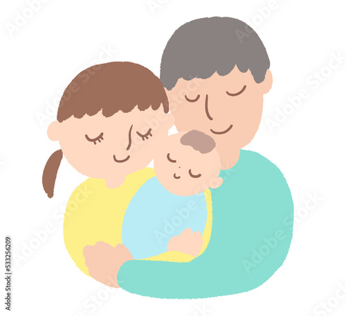 赤ちゃんとお母さんとお父さんの家族イラスト