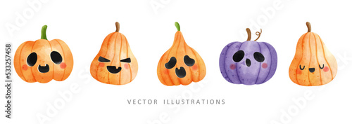 halloween cute pumpkin banner, happy halloween vector illustration