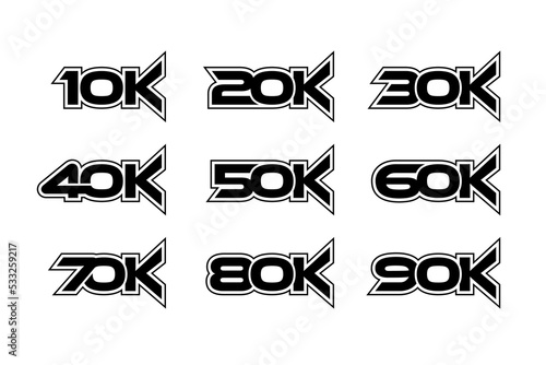 Thank you for 10k 20k 30k 40k 50k 60k 70k 80k 90k follower, icon or logo isolated sign symbol design vector illustration high quality black style