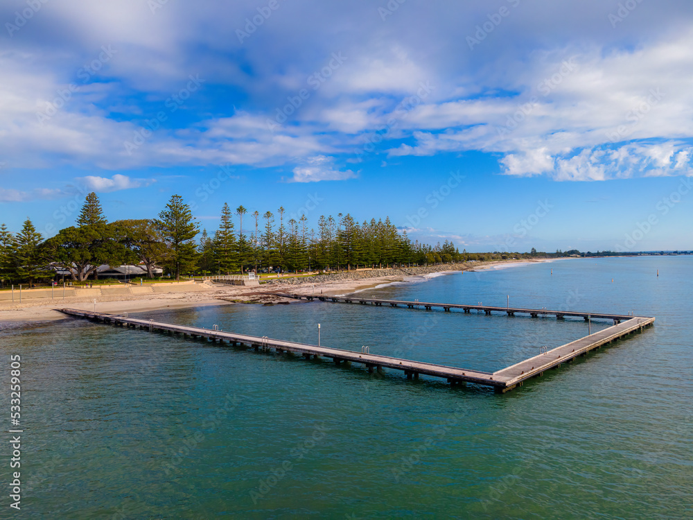 Busselton Foreshore Swimming Enclosure is a shark and stinger swim net