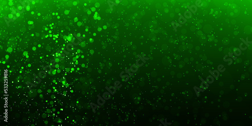 Abstract blurred green particles. Luxury background with glitter falling green particles.