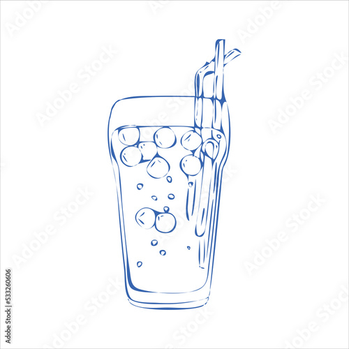 Hand draw alcoholic cocktail Blue lagoon Vector illustration