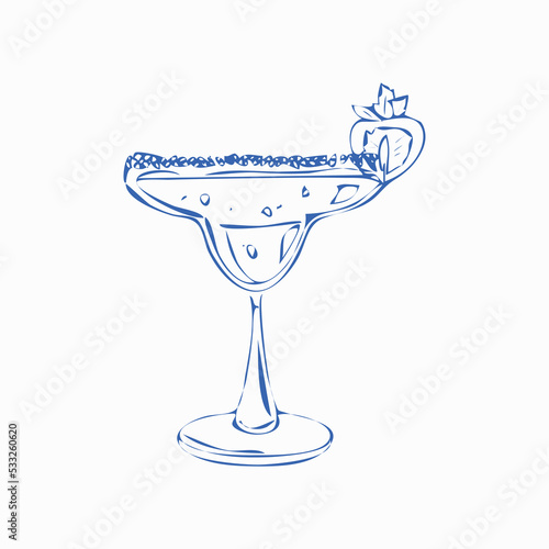 Hand draw alcoholic cocktail Cosmopolitan Vector illustration