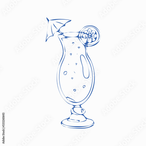 Hand draw alcoholic cocktail Tequila sunrise Vector illustration