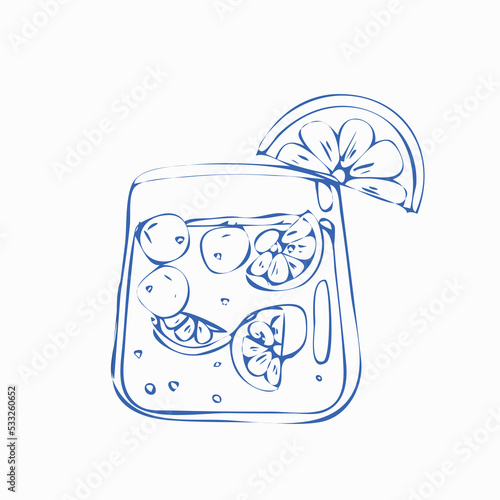 Hand draw alcoholic cocktail Gin tonic Vector illustration