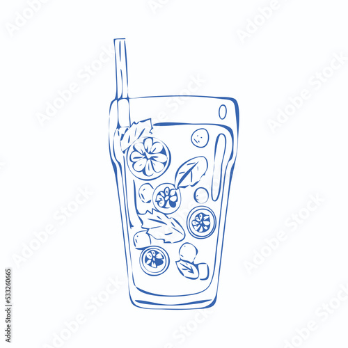 Hand draw alcoholic cocktail Mojito Vector illustration
