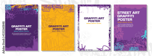 Modern graffiti art poster or flyer design with colorful tags, throw up. Hand-drawn abstract graffiti illustration vector in street art theme photo