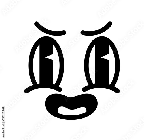 Retro 30s face. Surprised character. Positivity and optimism. Emotions, facial expressions, mood and feelings. Graphic element for printing onchildrens clothing. Cartoon flat vector illustration