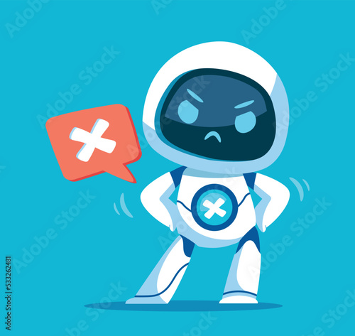 Cute robot icon. Character refuses, impossible command, problems and technical failures. Poster or banner for website. Modern technologies and digital world, ai. Cartoon flat vector illustration
