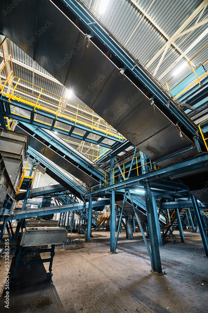 Large conveyor lines plant for sorting and processing household waste. Large conveyor lines plant for sorting and processing household waste.