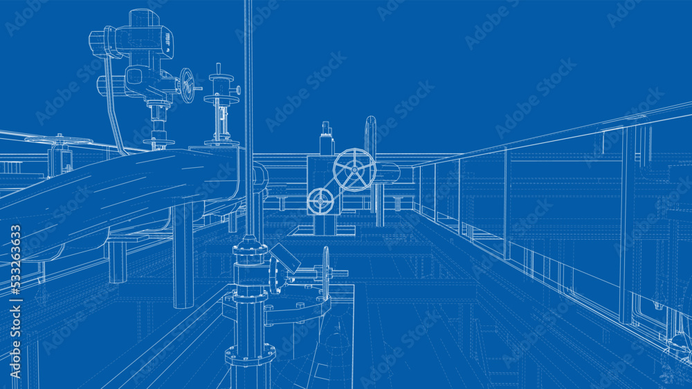 Sketch of industrial equipment. Vector