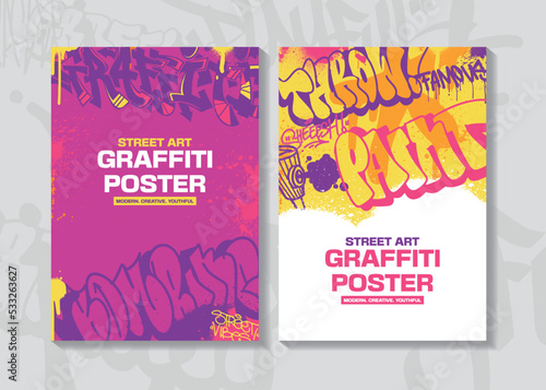 Modern graffiti art poster or flyer design with colorful tags, throw up. Hand-drawn abstract graffiti illustration vector in street art theme