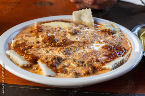 homemade ravioli in traditional restaurant