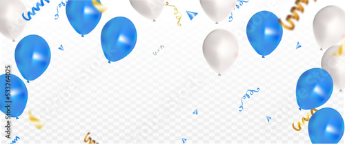 Print op canvas Celebrate with blue and white balloons with gold confetti for festive decorations vector illustration