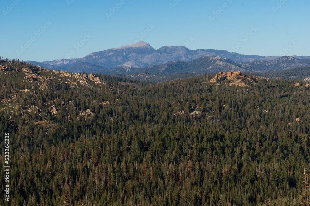 Sequoia National Forest, Kern Plateau in California. The Olancha Peak in the Sierra Nevada range is shown in the background. Image taken from Sherman Pass Vista. Sequoia National Forest, Kern Plateau in California. The Olancha Peak in the Sierra Nevada range is shown in the background. Image taken from Sherman Pass Vista.