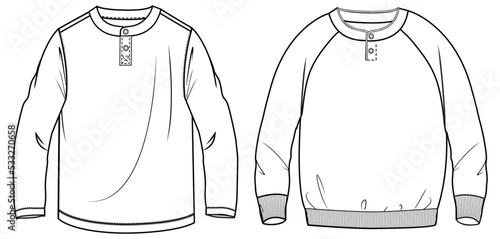long sleeve henley t shirt sweatshirt fashion flat sketch vector illustration. cad mockup.