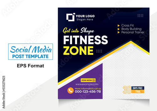 Zym or workout center opening social media post template design
